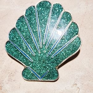 OOAK SPARKLE blue green seashell, mermaid shell brooch, art deco